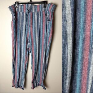 Cato High Rise Crop Pants Sz 18W 20W Linen Blend Tie Waist Pockets Fringe Hem